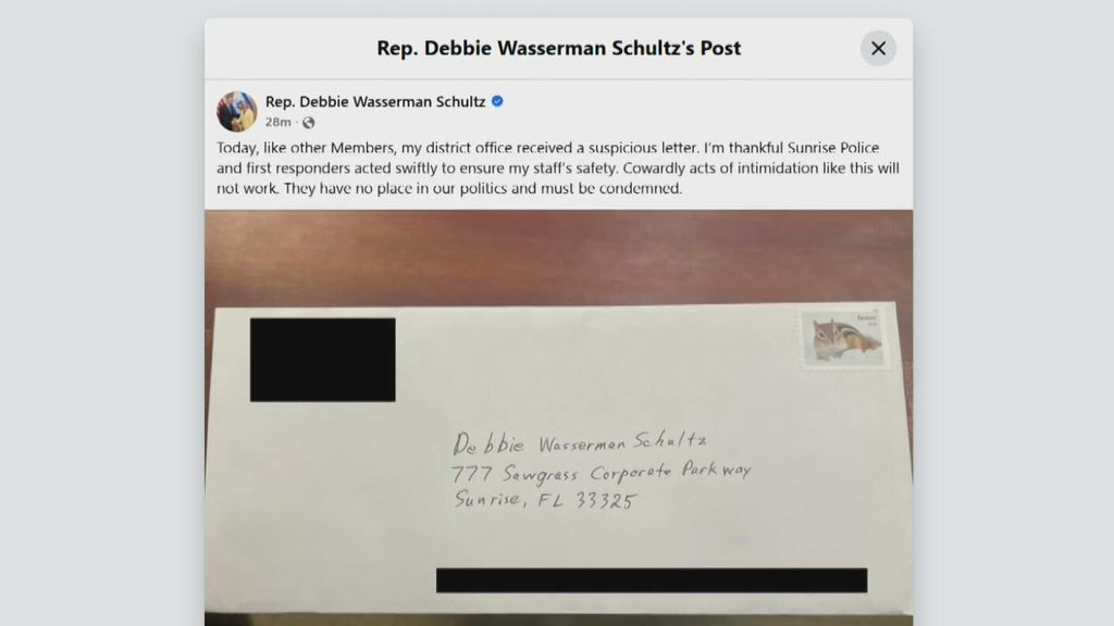 Congresswoman Debbie Wasserman-Schultz targeted by "suspicious envelope" at her Sunrise office — CBS Miami, Weston Community news