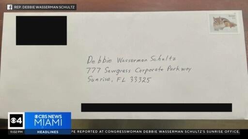 Congresswoman Debbie Wasserman Schultz's Sunrise office threatened by suspicious envelope — CBS Miami, Weston Community news