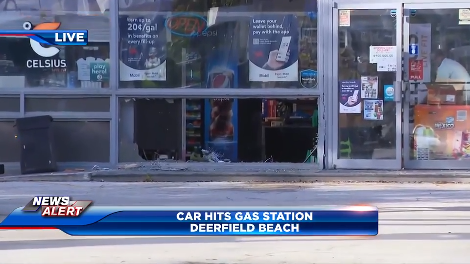 Driver plows through gas station following multi-vehicle crash in Deerfield Beach — WSVN 7 Broward